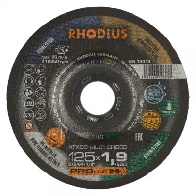 Disque à tronçonner RHODIUS Multimateriaux XTK69 - Ø125 mm x 1.9 x 22.2 mm - 211452 - RHODIUS SARL