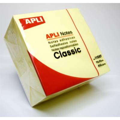 Cube de 400 notes adhésif repositionnable 75 x 75 mm - Apli-Agipa