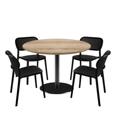 Lot table Ø120cm & 4 chaises - pied noir plateau chêne delano - intérieur - RestooTab