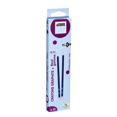 Boite 12 crayons graphite Eco HB avec bout gomme - JPC CREATIONS