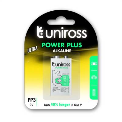 Pack de 1 Pile Alcalines 6LR61 Power Plus 9V - UNIROSS