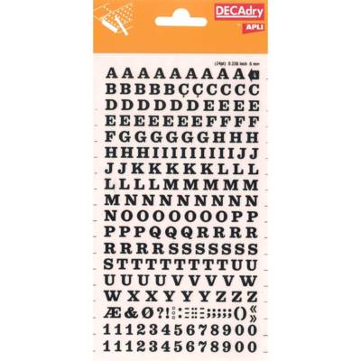 Planche de Lettres et Chiffres Transferts (1 Feuille) DD4F 6 mm Noir - APLI-AGIPA