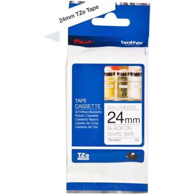 Ruban pour PTOUCH non laminé noir/blanc 24mmx8m TZEN251 - BROTHER