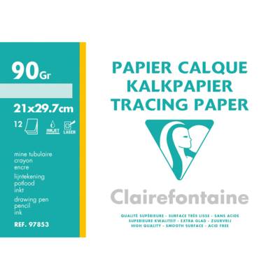 Pochette de 12 feuilles de papier calque supérieur A4 - CLAIREFONTAINE