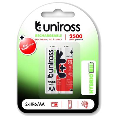 Pack de 2 Piles Rechargeable AA/HR6 2500 NIMH HYBRIO, 1.2V - UNIROSS
