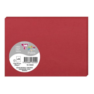 Pqt de 25 Carte Simple 210g 110x155 rouge groseille - Clairefontaine