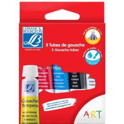 Etui de 5 Tubes flexibles Gouache 10 ml Blanc Noir Rouge Jaune Bleu - LEFRANC BOURGEOIS