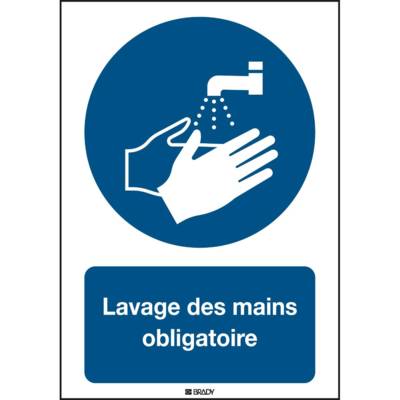 Panneau rigide adhésif permanent acrylic Lavage des mains obligatoire Rectangle 210 x 297 mm - BRADY