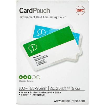 Lot 100 Pochettes plastification 60x90mm carte de visite brillant 2x125 microns - GBC