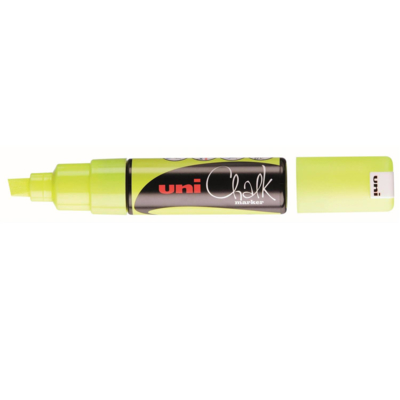 Marqueur craie Pte biseautée large CHALK Marker PWE8K 8mm Jaune Fluo - Uni-Ball