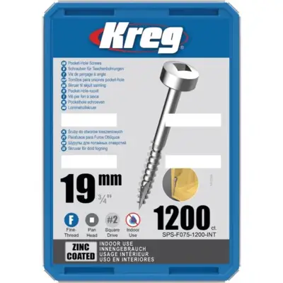 Vis à trous de poche Kreg Revêtu de Zinc Pan-Head, Filetage fin - KREG - SPS-F075-1200-INT
