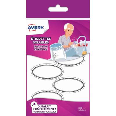 Sachet de 18 étiquettes solubles ovales blanches avec bordure grise - 55 x 29 mm - AVERY