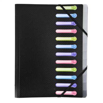 Trieur polypropylène 3 rabats 12 compartiments OPAK - Noir - EXACOMPTA