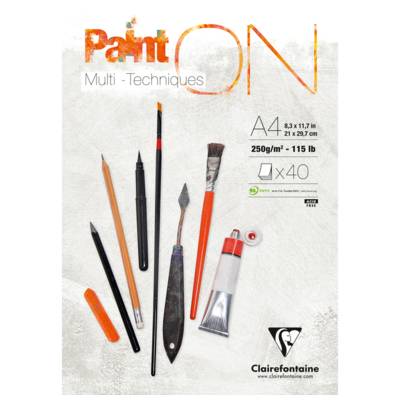 Bloc Paint'On Multi techniques A4 40 feuilles encollé 250g - CLAIREFONTAINE
