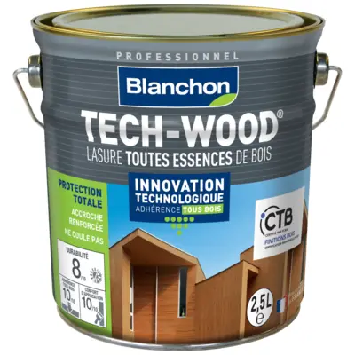 Lasure pour bardages et bois verticaux Tech-Wood - Chêne foncé - bidon de 2,5 l - BLANCHON - 01220826