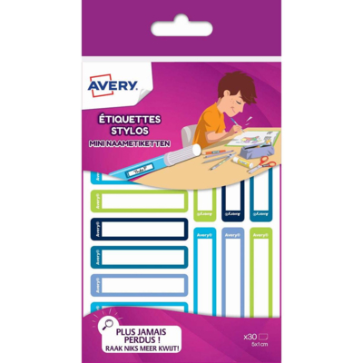 RESMI30G - 30 étiquettes stylos (bleu/vert) - 50 x 10 mm - Avery