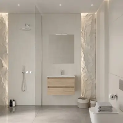 Ensemble CONSTRUCTA - Meuble 2 TIROIRS 60cm CHENE FUTURA + Plan céramique 60 cm + Miroir 60x80 cm + Spot led - BANHOAZIS - CONJ7867