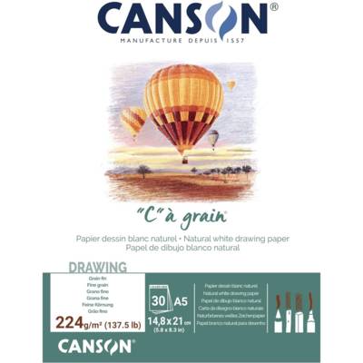 Bloc 30 Feuilles Papier Dessin "C" à grain A5 224 g Blanc - CANSON