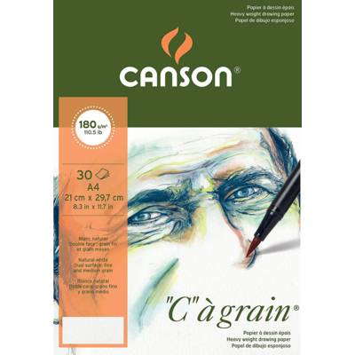Bloc 30 Feuilles Papier Dessin "C" à grain A4 180 g Blanc Naturel - CANSON