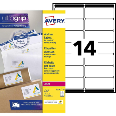 Boite de 560 Etiquettes Laser 99,1mm x 38,1mm ultragrip blanc - Avery