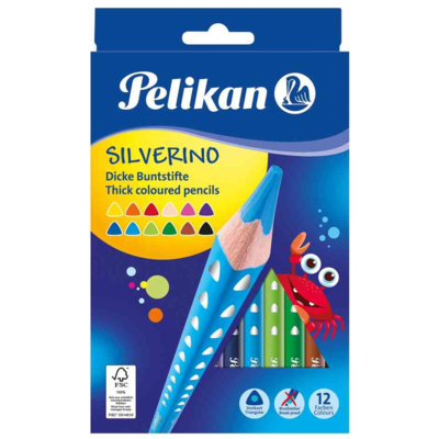 Crayon de couleur triangulaire SILVERINO gros, étui - Pelikan