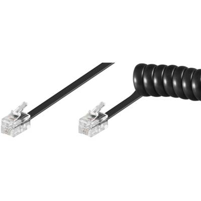 Câble téléphonique spirale 4P4C 2 fiches modulaires RJ10 2 m Noir - GOOBAY