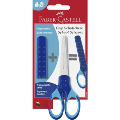 Ciseaux Scolaire GRIP Bout Rond Avec Protège-lame Bleu - FABER-CASTELL