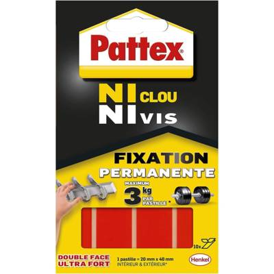 Pochette 10 pastilles adhésives ULTRA FORT 20x40 mm Ni Clou Ni Vis - PATTEX