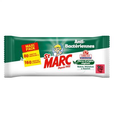 Lingettes Nettoyantes et Désinfectantes Antibactériennes - 80 lingettes - ST MARC