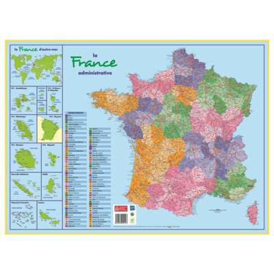 Sous-main carton rigide "Carte France Administrative" 40,5 X 55 cm - BOUCHUT