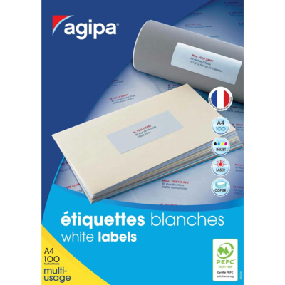 Boite de 800 étiquettes 105x74 mm (8 x 100F A4) Multi-usage Coin Droit Permanent Blanc - Apli-Agipa