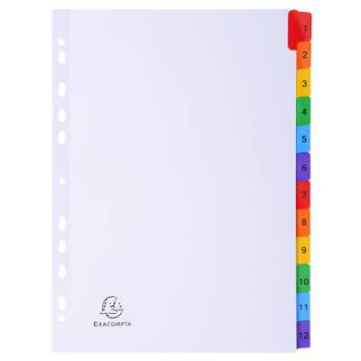 Intercalaires Imprimés numériques carte blanche 160g- 12 positions - A4 Blanc - EXACOMPTA