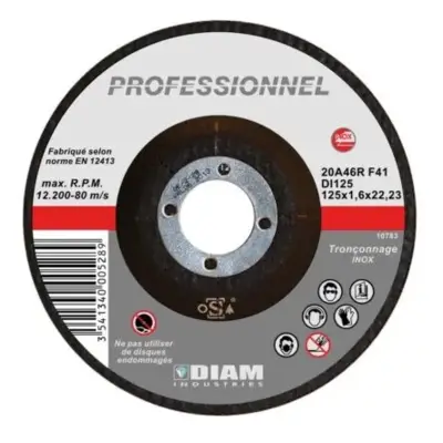 Disque abrasif diam.125 X 1.6 X 22.23 inox - DIAM INDUSTRIES - DI125/22