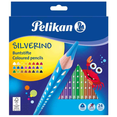 Étui de 24 Crayons de couleur triangulaire SILVERINO fin - Pelikan