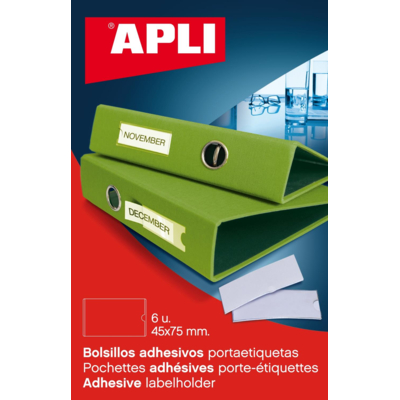 Pochette de 6 porte- étiquettes adhésifs 45 x 75 mm blanche - Apli-Agipa