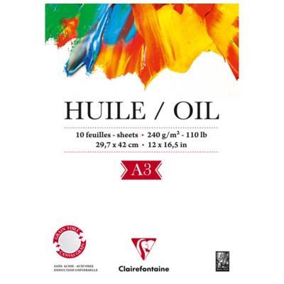 Bloc Huile 240g 10 feuilles encollé 1 côté A3 - CLAIREFONTAINE