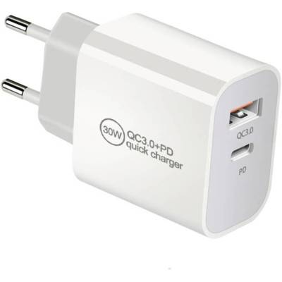 Chargeur secteur USB-C, 1 USB-A / 1 USB-C, 30 W, blanc - IWH