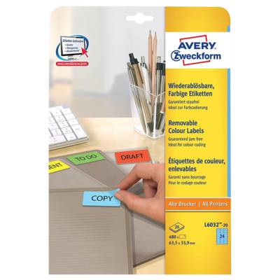 Boite de 480 Etiquettes de couleur enlevable jaune 63.5x33.9mm - AVERY ZWECKFORM