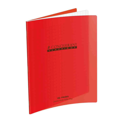 Cahier 24 x 32 96 pages grands carreaux couverture polypro rouge - Conquérant