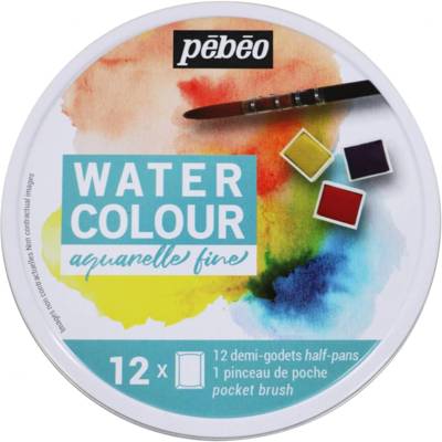 Aquarelle Fine Boîte Ronde en Métal 12 Demi-Godets - PÉBÉO