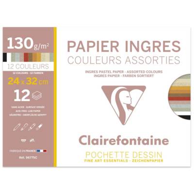 Pochette dessin Ingres 24x32 12F 130g couleurs assorties - CLAIREFONTAINE