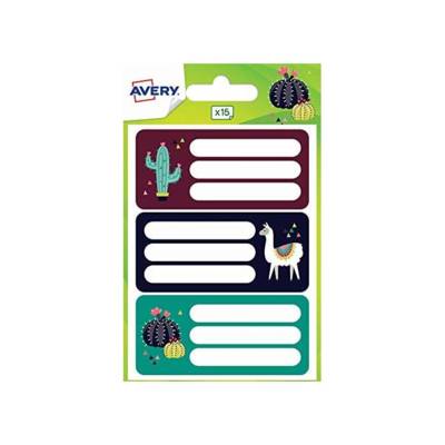 15 étiquettes scolaires - lama et cactus - 76 x 34 mm - AVERY