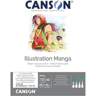 Bloc planche Manga Illustration BD 12 feuilles format A3 250g Blanc - CANSON