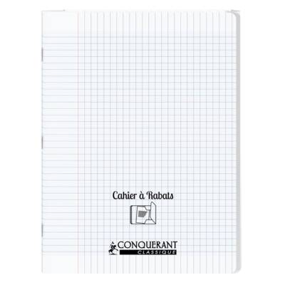 Cahier à rabat agrafé 24x32cm 96P 90G grands carreaux polypro incolore - CONQUÉRANT