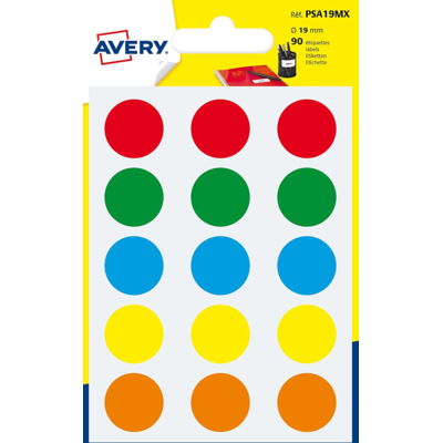 Sachet de 90 pastilles Ø19 mm Ecriture manuelle Assortis - Avery