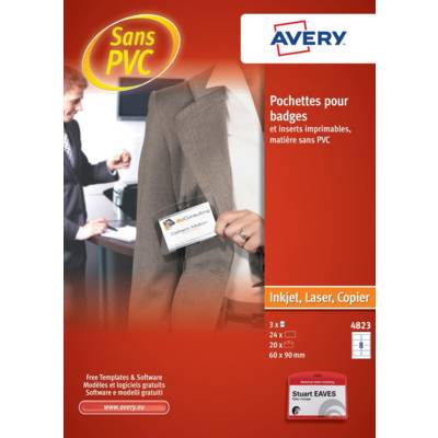 Lot de 20 pochettes en plastique pour badge. 60x90mm - AVERY