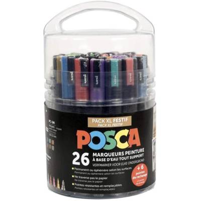 Pot Marqueur à pigment XL Festif 26 marqueurs et 6 pointes - POSCA