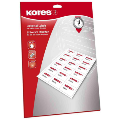 Etiquettes universelles 63,5 x 33,9 mm blanches 600 sur 25 Feuilles A4 - Kores