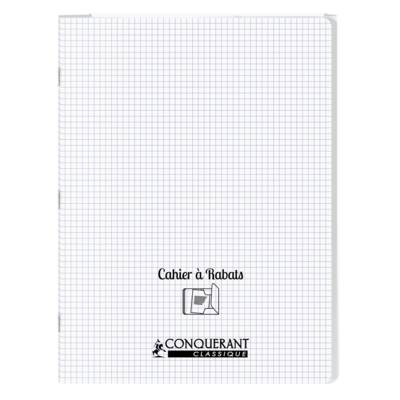Cahier à rabat agrafé 24x32cm 96P 90G petits carreaux polypro incolore - CONQUÉRANT