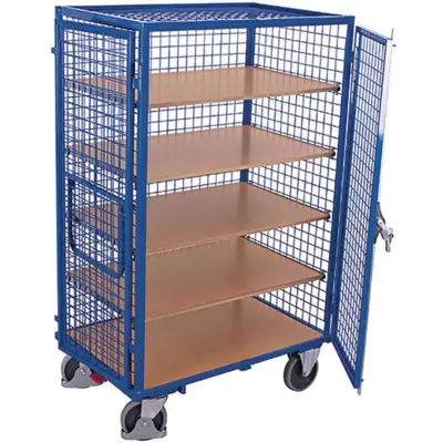 Servante grillagée 4 côtés verrouillable avec 3 étagères bois 850 x 500 mm - FIMM - Charge 500 kg - Roues Ø 160 mm - 880725216